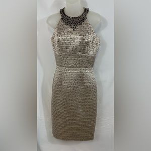 COPY - COPY - Maggie London Metallic Halter Dress Size 4 Silver Gold Rhinestone…